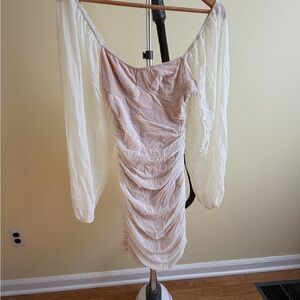 SHEIN Cream Asymmetrical Ruched Dress